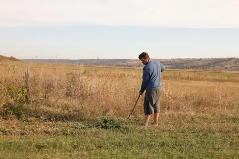 Mann arbeitet auf einem Feld im Sommer